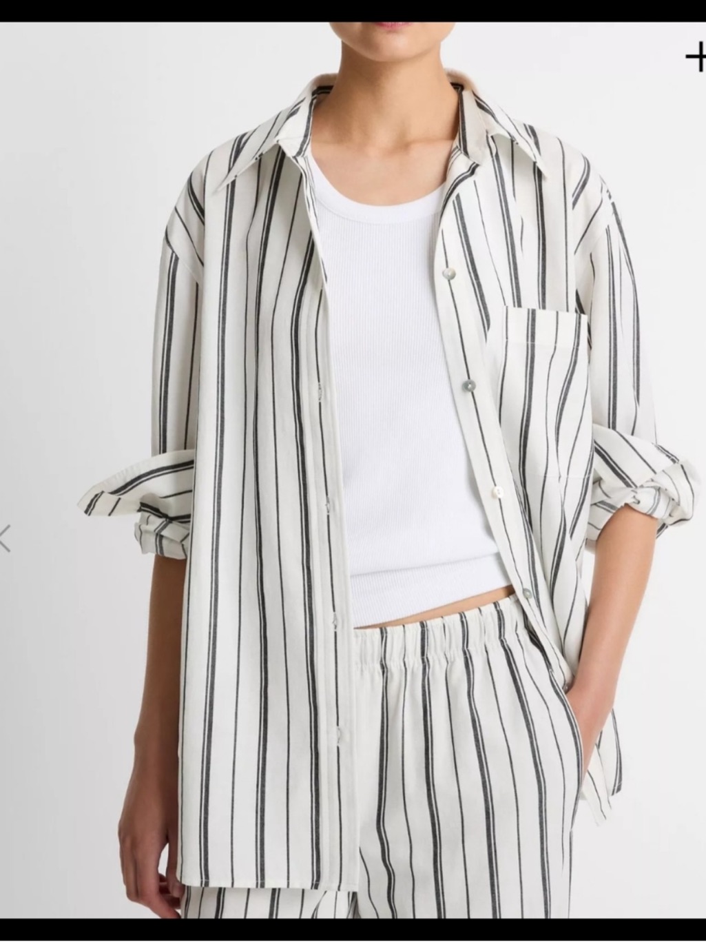 Nwt Vince Resort Stripe Button Down White Shirt With Black Stripes Small